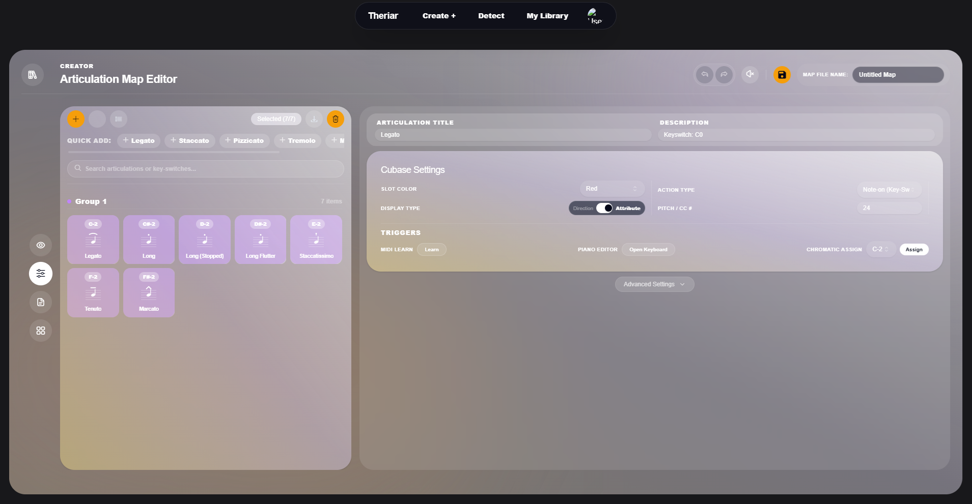 Theriar Cubase Expression Maps and Articulation Builder Dashboard