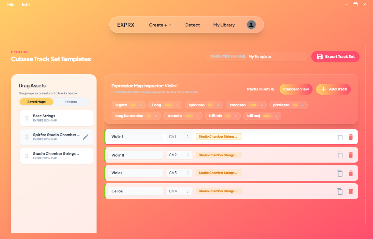 ExprX DAW Template Builder Interface
